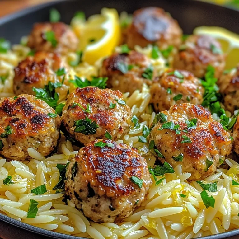 Greek Chicken Meatballs with Lemon Orzo