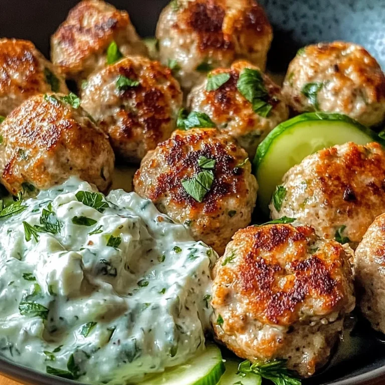 Juicy Greek Chicken Meatballs with Tzatziki
