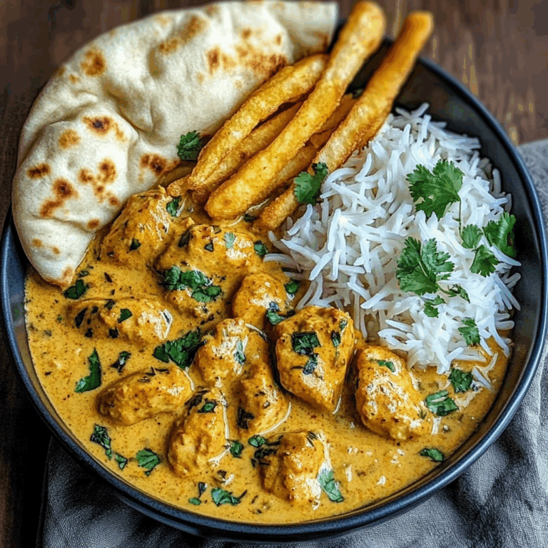 Coconut-Spiced Chicken Curry with Garlic Naan & Golden Fries