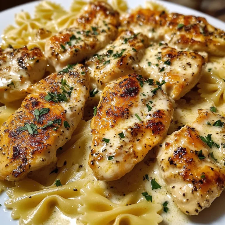 Cheesy Garlic Butter Chicken with Bowtie Pasta and Creamy Sauce