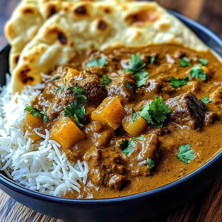 Coconut Beef Curry with Fragrant Basmati Rice and Naan