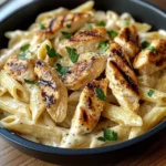 Creamy Chicken Alfredo Pasta with Grilled Chicken Strips