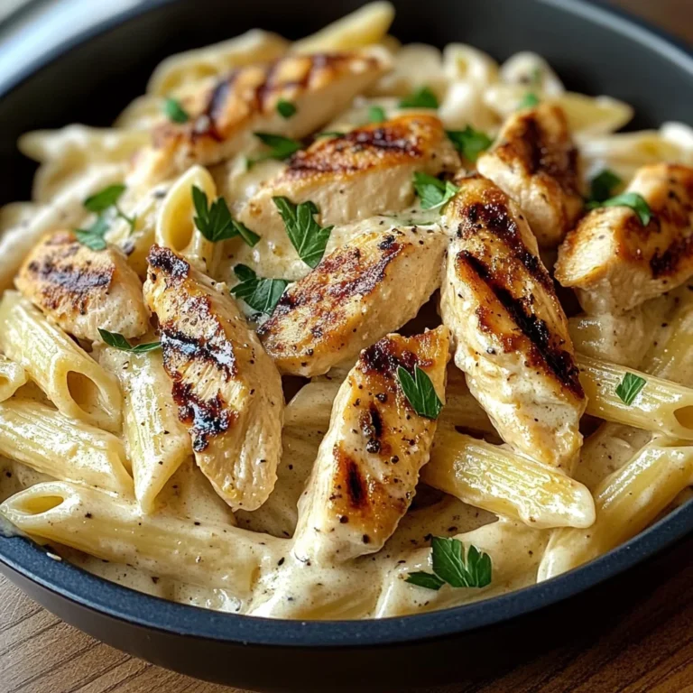 Creamy Chicken Alfredo Pasta with Grilled Chicken Strips