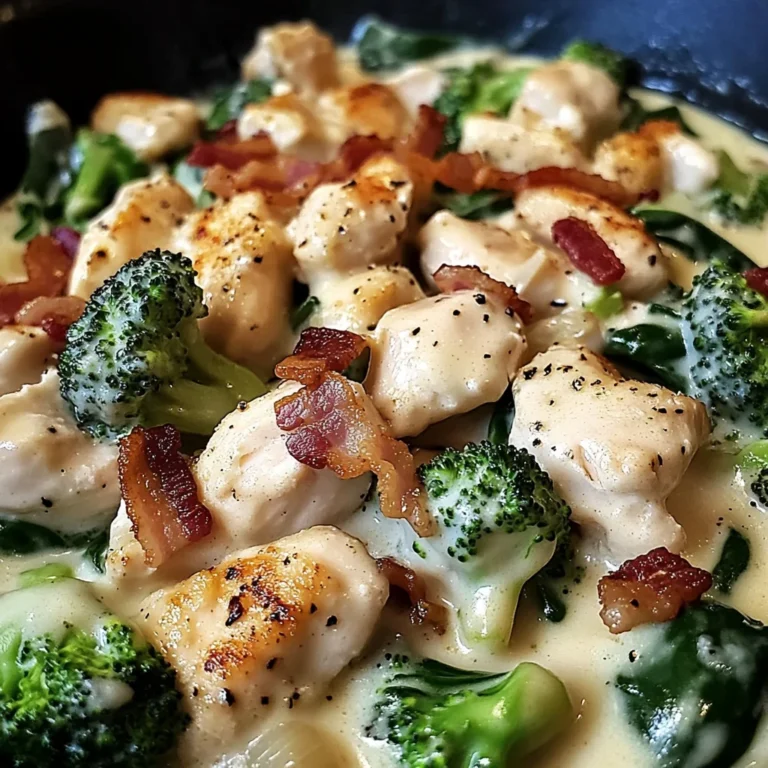Decadent Garlic Butter Chicken Alfredo with Spinach, Bacon & Broccoli