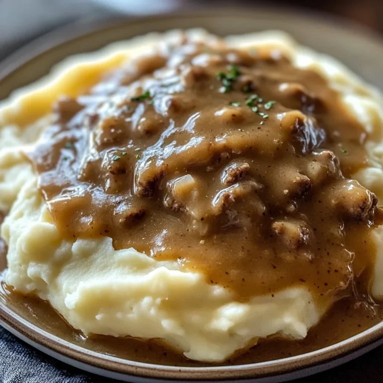 Delicious chicken hamburger Gravy Over Mashed Potatoes