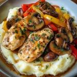 Garlic Butter Chicken with Mushrooms, Peppers & Mashed Potatoes