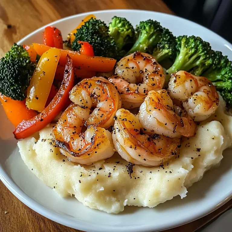 Garlic Butter Shrimp with Sautéed Veggies & Creamy Mashed Potatoes