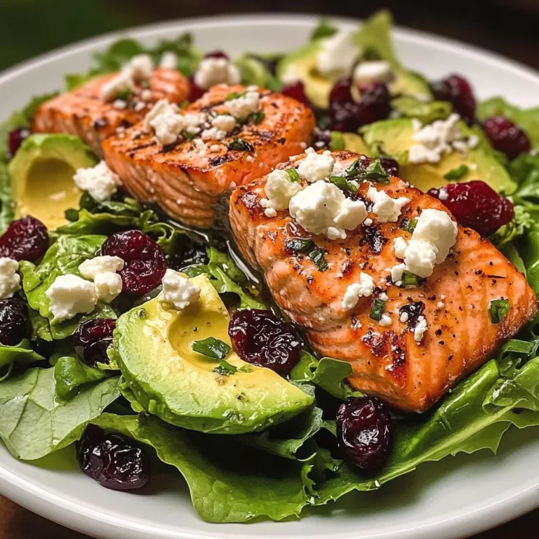 Grilled Salmon & Avocado Salad with Cranberries and Feta