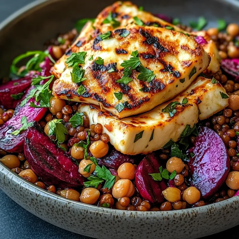 Halloumi with Lemony Lentils, Chickpeas and Beets
