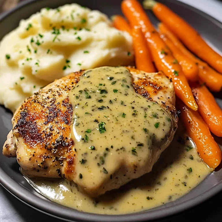 Herb Chicken with Creamy Mustard Sauce, Mashed Potatoes & Glazed Carrots
