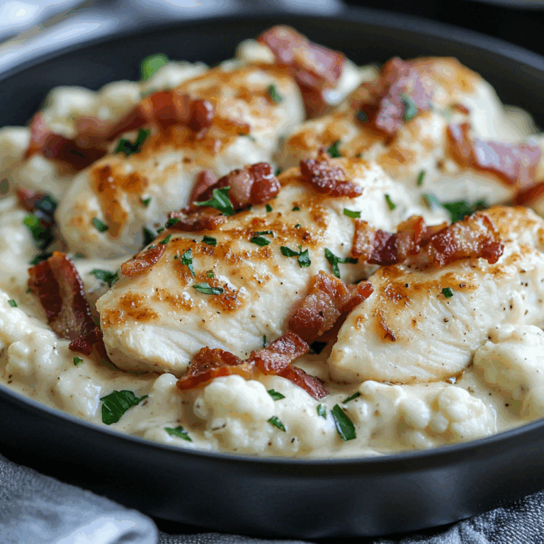 Creamy Cauliflower Alfredo with Chicken and Turkey Bacon