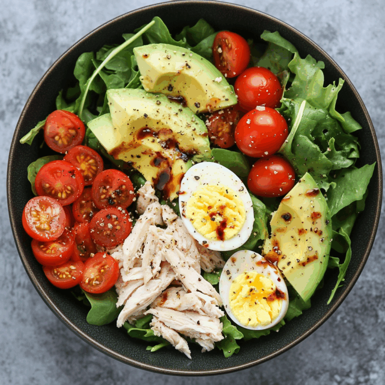 Avocado & Jammy Egg Salad Bowl with Shredded Chicken & Tomatoes
