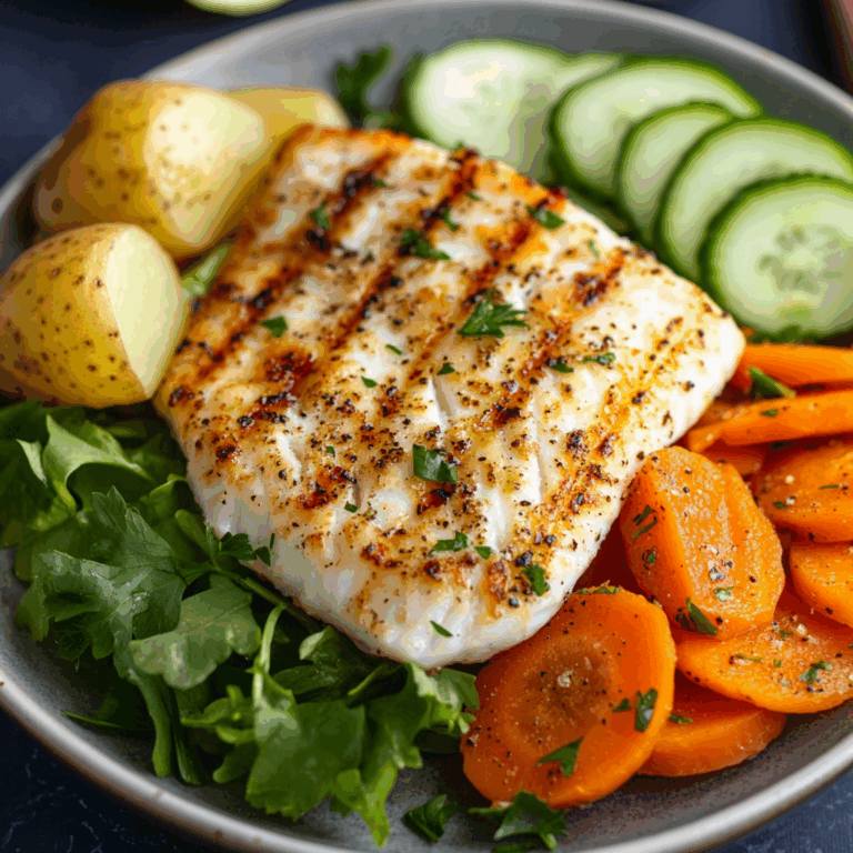 Grilled Fish Plate with Veggies & Fresh Greens