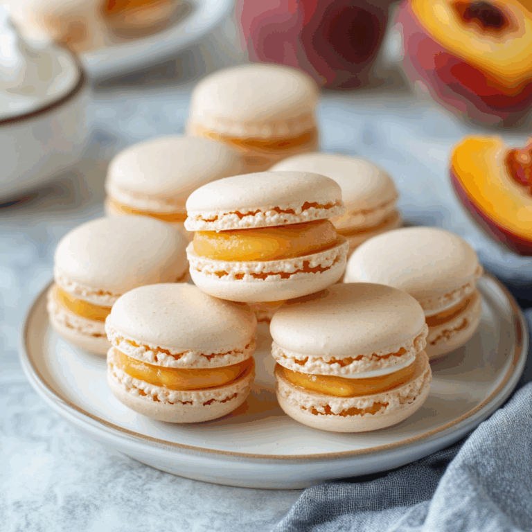 Peach Macarons with Fresh Peaches and Cream