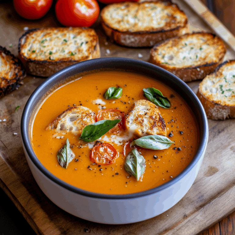 Roasted Tomato Soup with Crispy Gruyère Toasts
