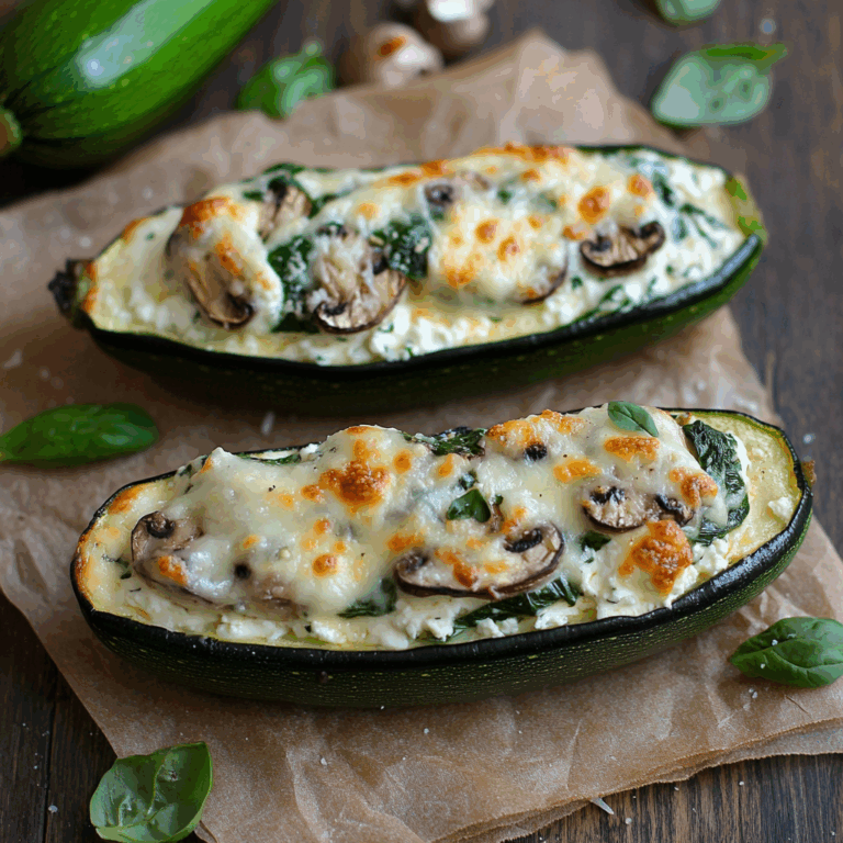 Spinach Mushroom and Ricotta Stuffed Zucchini