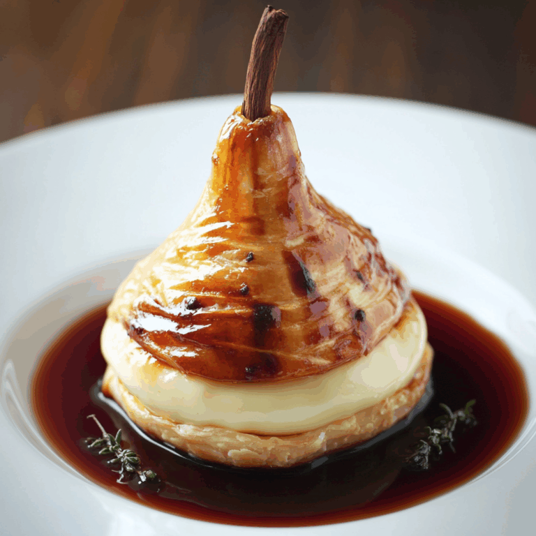 Poached Pear Wrapped in Brie, Baked in Puff Pastry