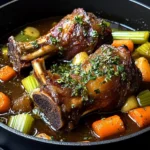 Braised Lamb Shanks with Aromatic Herb Gravy and Root Vegetables