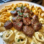 Cheesy Cajun Beef Tortellini in Creamy Garlic Alfredo