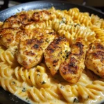 Cheesy Garlic Chicken with Twisted Pasta in Velveeta Cream Sauce