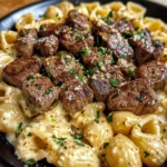 Creamy Garlic Parmesan Steak Bites with Shell Pasta