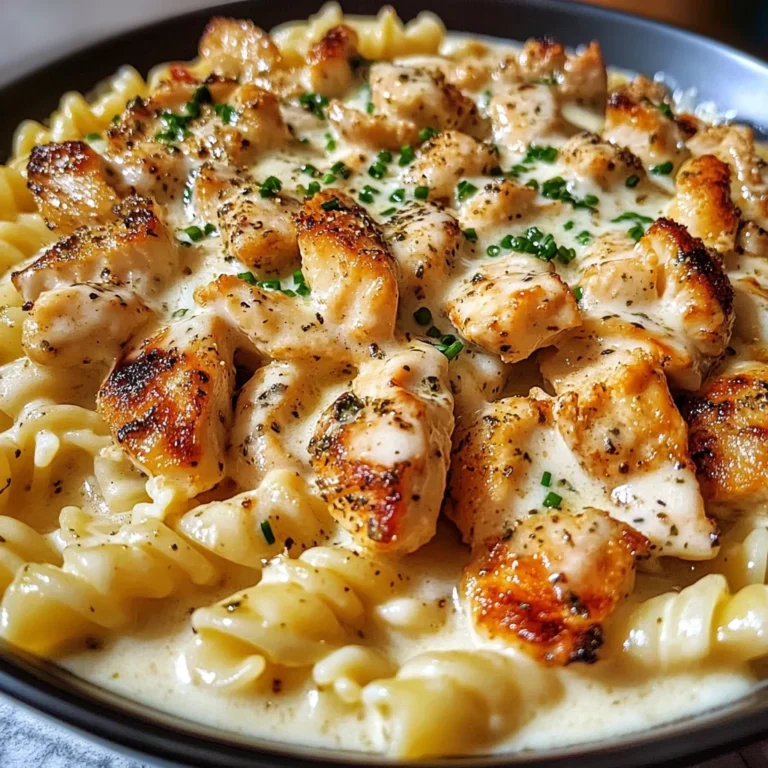 Creamy Mozzarella Alfredo with Garlic Chicken Twisted Pasta