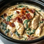 Creamy Slow Cooker Chicken Stroganoff with Spinach and Crispy Bacon