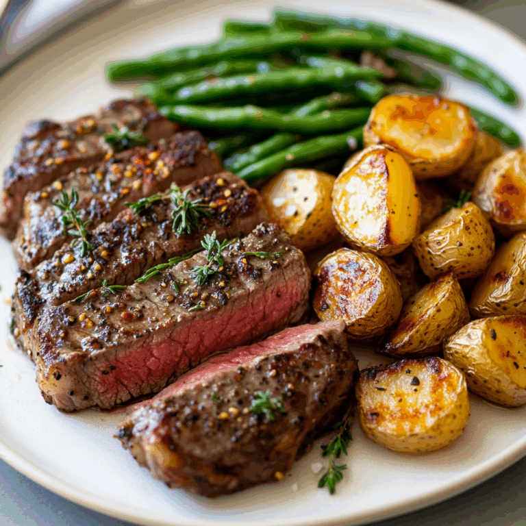 Garlic Herb Steak with Crispy Potatoes & Green Beans
