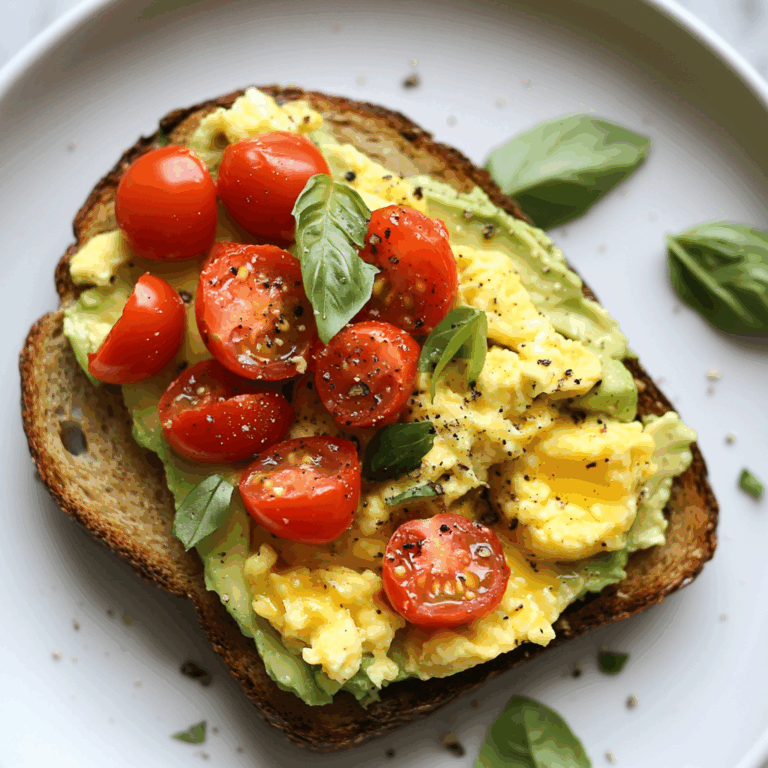 Avocado Toast with Scrambled Eggs and Tomatoes