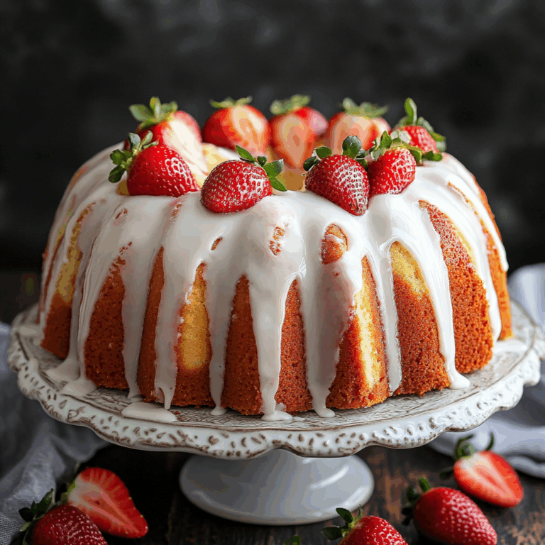 Strawberry Cream Cheese Pound Cake with White Glaze