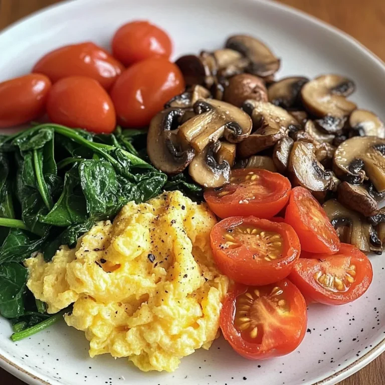 Colorful Scrambled Eggs with Mushrooms, Spinach & Tomatoes