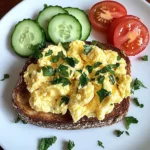 Creamy Scrambled Egg Toast with Fresh Cucumber & Tomato Slices