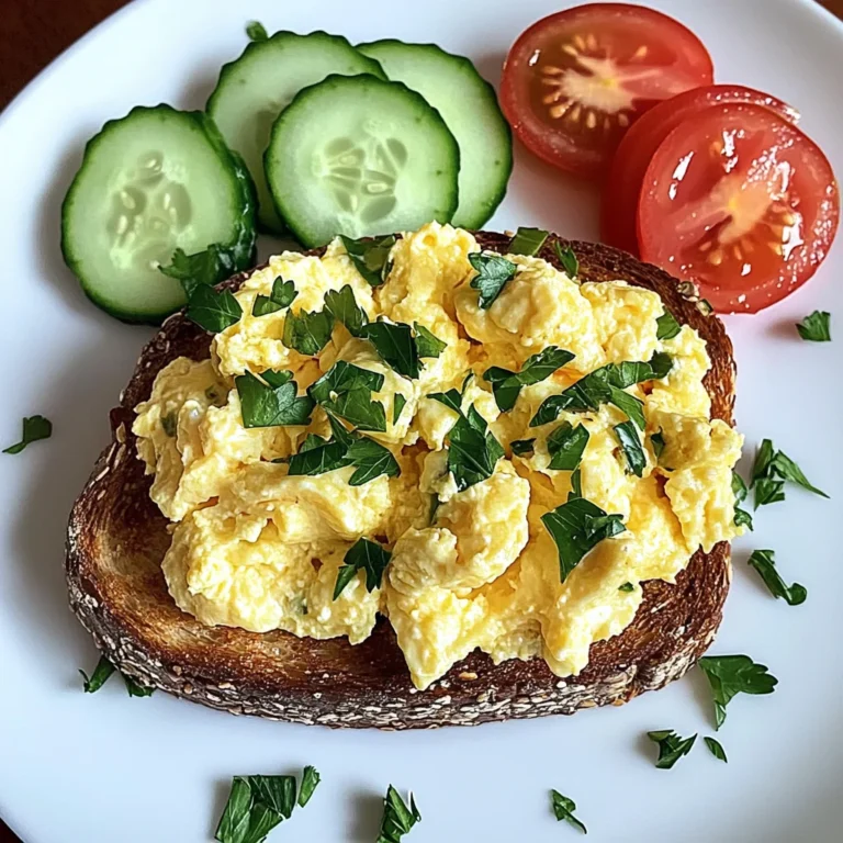 Creamy Scrambled Egg Toast with Fresh Cucumber & Tomato Slices