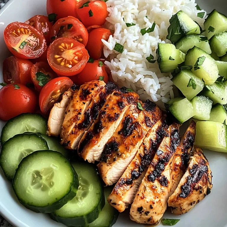 Grilled Chicken with Rice and Fresh Tomato-Cucumber Salad