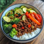 Ground Beef Veggie Stir-Fry Bowl with Fluffy Rice
