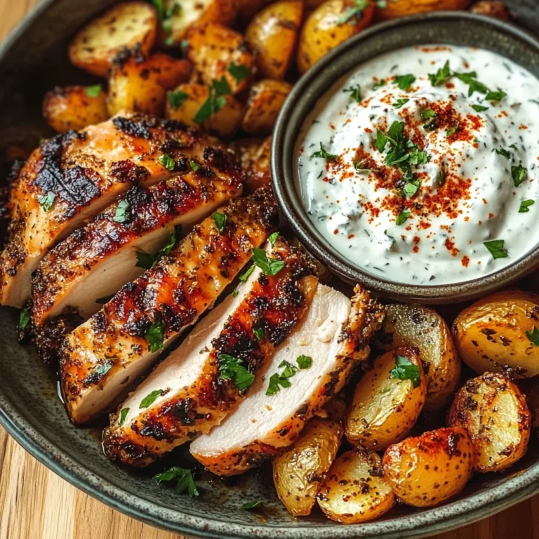 Herb-Marinated Chicken with Roasted Potatoes & Creamy Dip