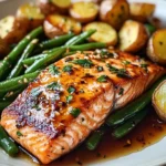 Honey-Glazed Salmon with Garlic Green Beans & Crispy Potatoes