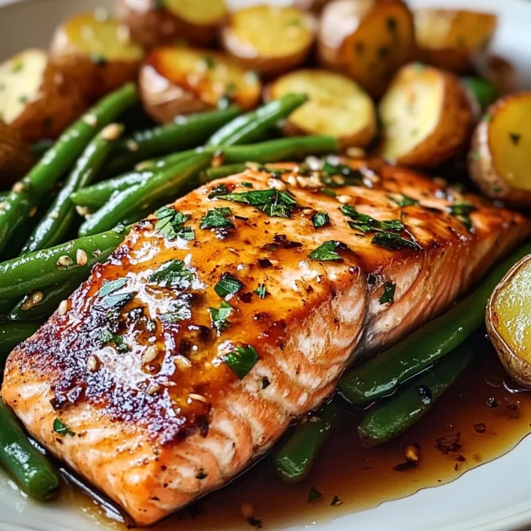 Honey-Glazed Salmon with Garlic Green Beans & Crispy Potatoes
