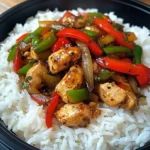 Pepper Chicken Stir-Fry with Fluffy Rice