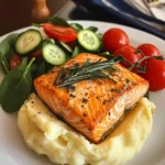 Rosemary Salmon with Mashed Potatoes & Fresh Garden Salad