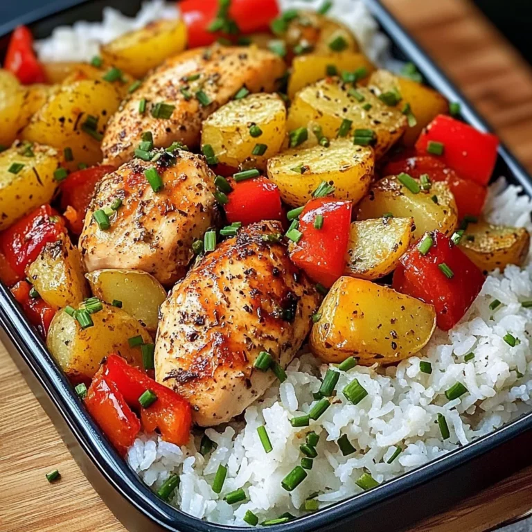 Savory Herb Chicken with Roasted Potatoes, Bell Peppers & Steamed Rice