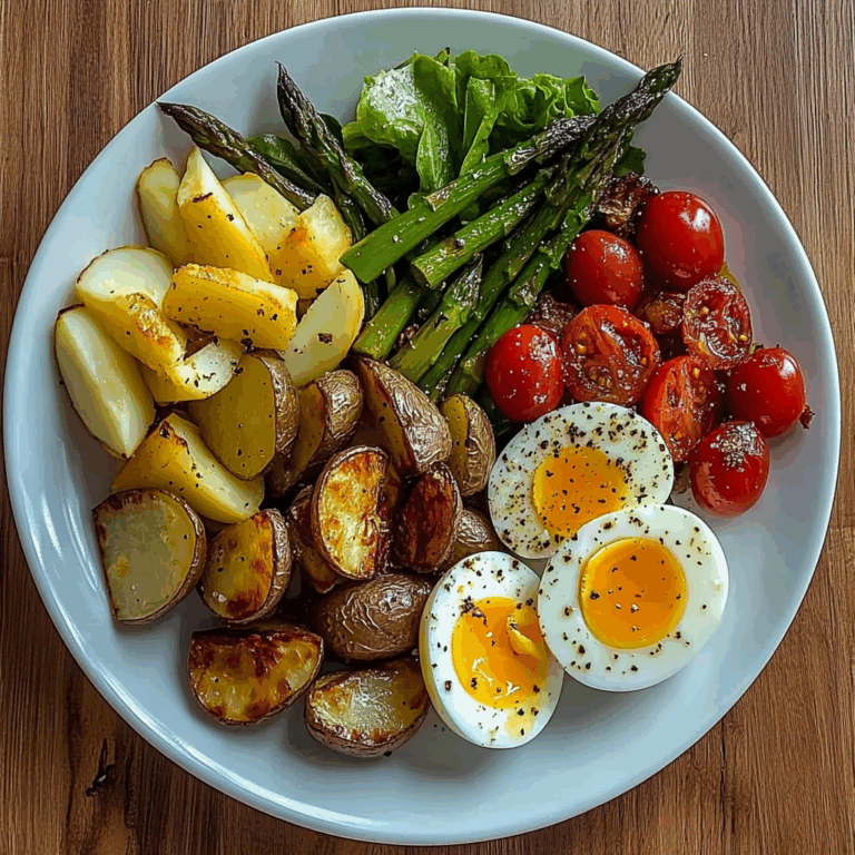 Roasted Potato Wedges with Asparagus, Jammy Eggs & Fresh Garden Salad
