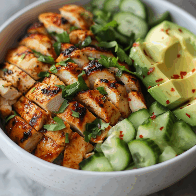 Spicy Grilled Chicken Bowl with Avocado & Cucumber Crunch
