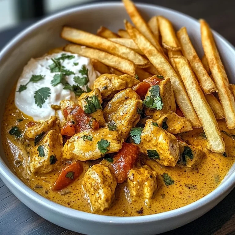 Coconut Chicken Curry with Crispy Fries and Warm Naan