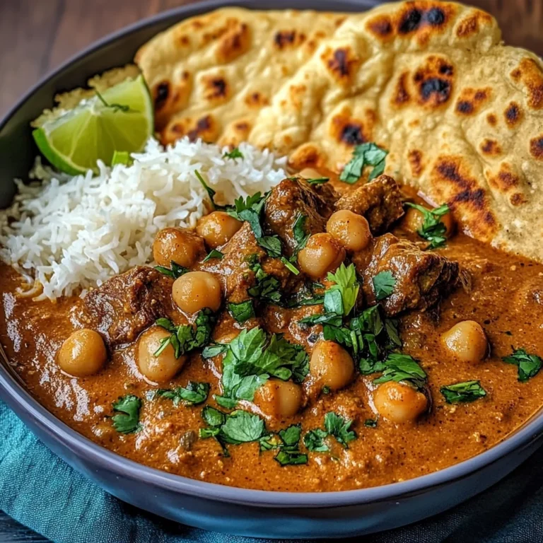 Creamy Coconut Beef and Chickpea Curry with Fresh Garlic Naan