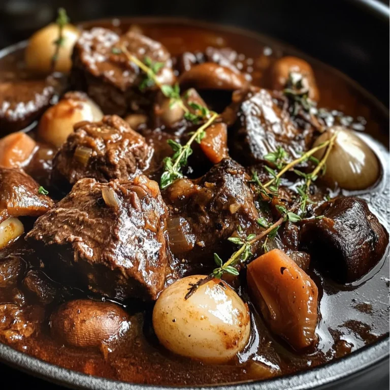 French Beef Bourguignon with Wine-Braised Mushrooms and Pearl Onions