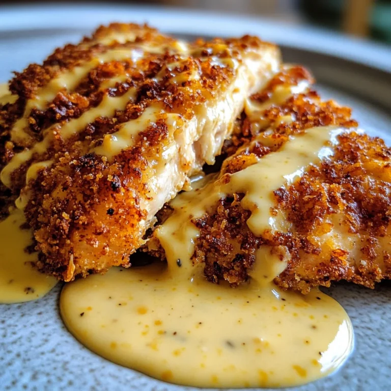 Savory Pretzel Chicken with Mustard-Cheddar Sauce Delight