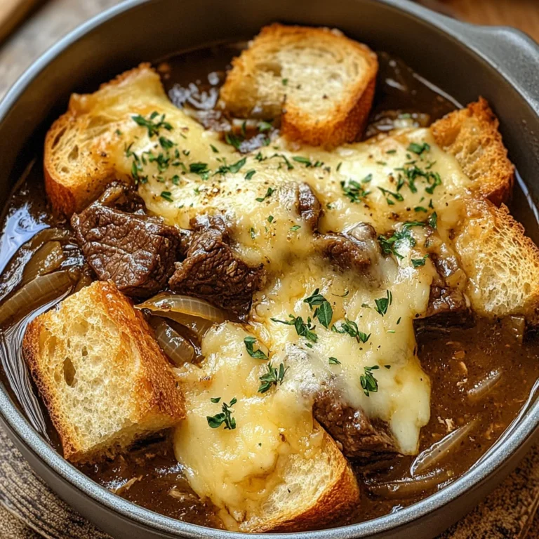 French Onion Beef Stew with Cheesy Bread Topping: A Cozy Gourmet Delight