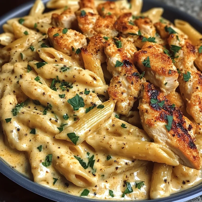 Garlic Parmesan Chicken Penne in Creamy Cajun Three-Cheese Sauce